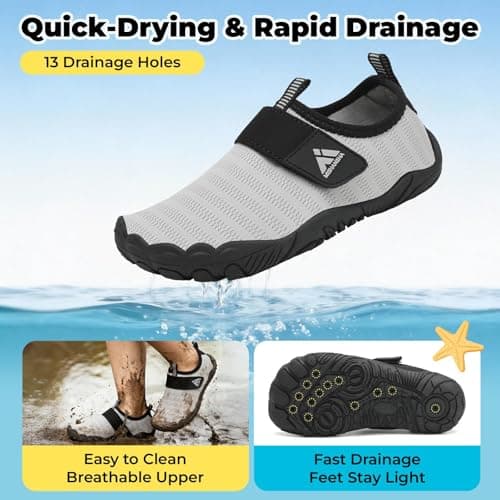 Mishansha Kids Water Shoes Quick-Dry Wide Toe Box Non-Slip Barefoot Shoes Beach Pool Swim Shoes Grey 3 Big Kid — view 2