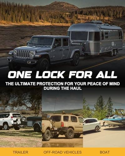 RETRUE Universal Coupler Lock Trailer Locks Ball Hitch Trailer Hitch Lock Adjustable Security Heavy-Duty Steel Fits 1-7/8 Inch, 2 Inch, 2-5/16 Inch Couplers, Yellow — view 4