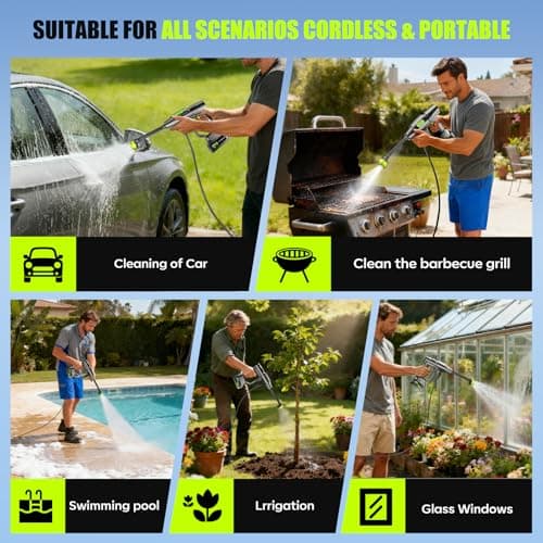 YKYI Cordless Pressure Washer Battery Powered, 30 Speed Level, 1200 PSI Portable Power Washer with 6-in-1 Nozzle, 24FT High-Elastic Hose, Handheld Pressure Washer for Car, Garden Cleaning (Grey) — view 4
