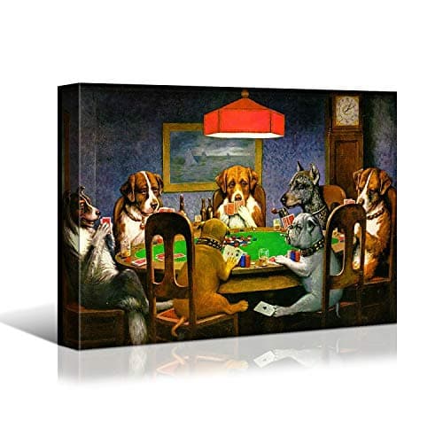 Denozer Dogs Playing Poker Canvas Wall Art Prints 16 x 12 inch Chess and Cards Room Anthropomorphic Dog Game Painting Funny Home Decor Picture for Living Room Bedroom