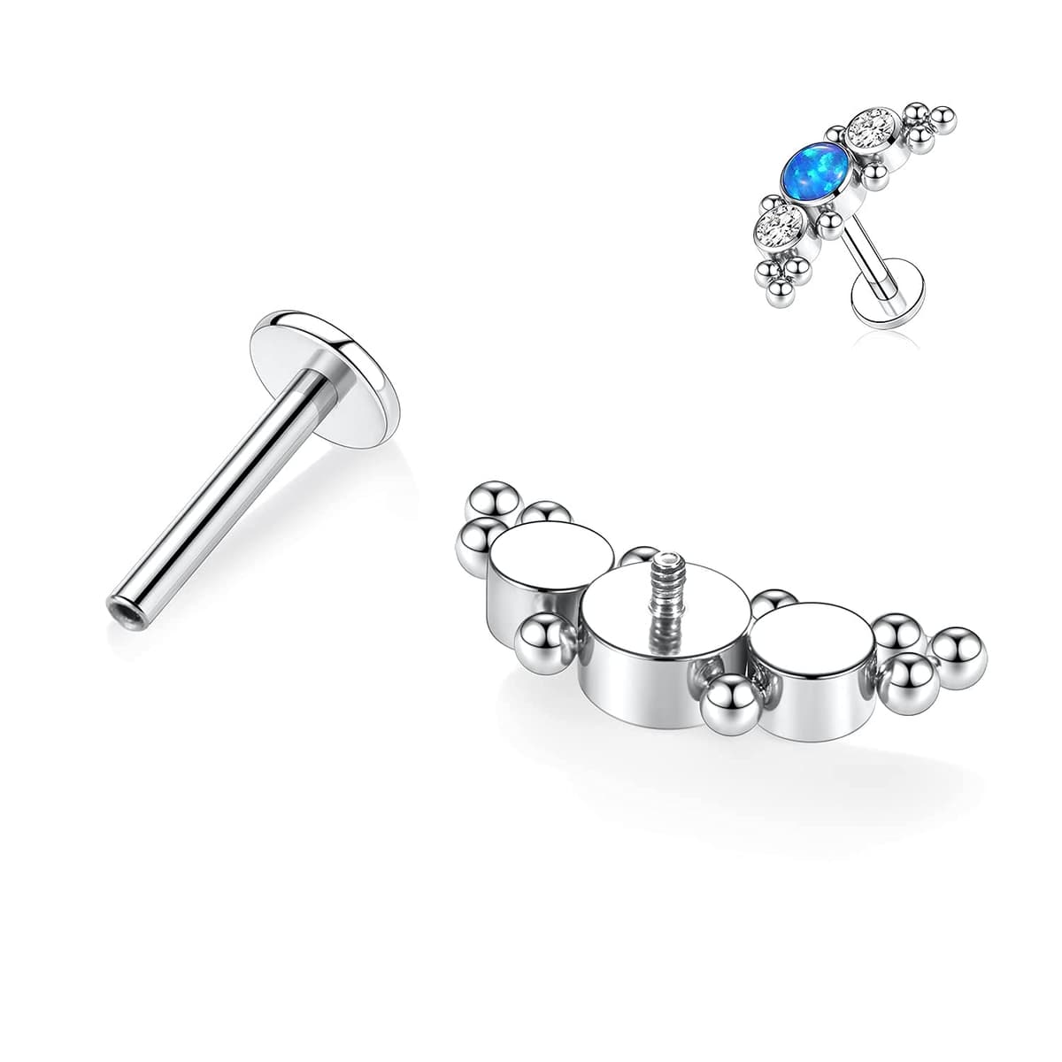 hengkaixuan 16G Titanium Labret Studs - Internally Threaded Flatback - Unisex - Silver - Piercing Jewellery — view 3