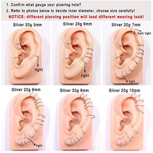 Silver Nose Hoop Hypoallergenic Nose Rings for Women & Men 20 Gauge 11mm — view 4