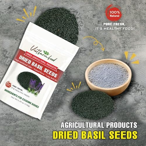 DRIED BASIL SEEDS 5.29 Oz (150g) VIETFARMFOOD: Dried agricultural products with pure natural flavor. Used as ingredients for cooking; toppings, drinks, nutritious dishes, suitable for vegetarians — view 2