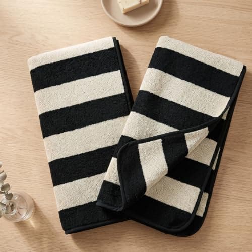 2-Piece Hand Towels for Bathroom Kitchen Decor - Black & Cream Stripe — view 2