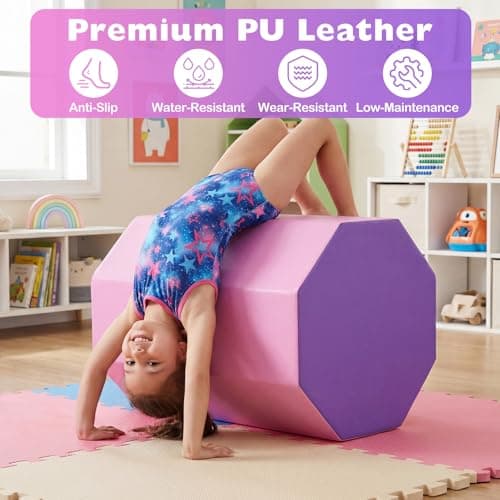 Goplus 24.5” x 26” Octagon Gymnastics Mat, Skill Shape Tumbling Mat w/Waterproof Zippered Cover & Thick Filling, Somersault Backbend Trainer for Cheerleading & Martial Arts (Purple) (Purple) — view 2