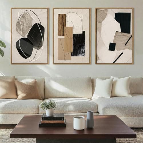 HPNIUB Large Abstract Paintings Framed Neutral Canvas Prints Mid Century Modern Wall Art for Living Room Bedroom Bathroom -24''x36''x3 — view 2
