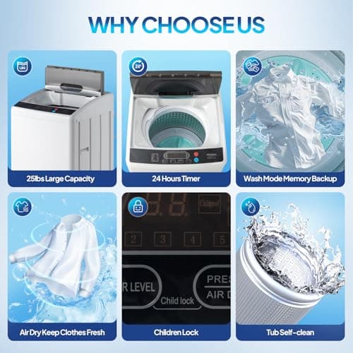 ROVSUN 25LBS Portable Washing Machine, Full-Automatic Electric Laundry Machine with Stainless Steel Drum, Compact Washer and Spin Dryer Combo with Drain Pump for Home, Apartment — view 5