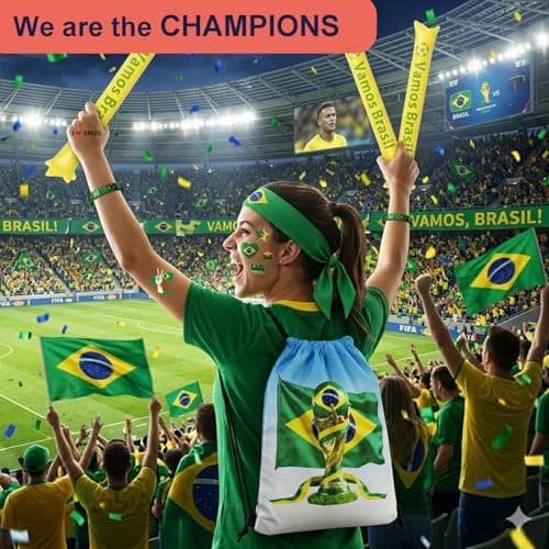 KINFAVOU 2026 World Cup Brazil Soccer Fan Gear Set, 7-Piece Drawstring Backpack Decoration & Storage Set for World Cup & Patriotic Holidays — view 2