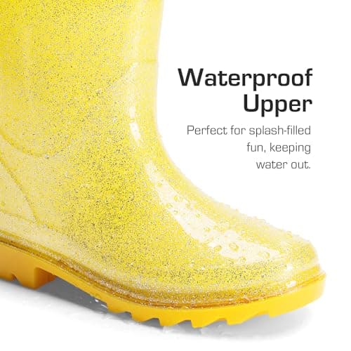 DREAM PAIRS Kids Rain Boots Glitter Boys Girls with Easy-on Handles Sparkly Waterproof Boots Outdoor Playing Rain Boots Toddler Unisex-Child,Size 4 Big Kid,Yellow,KKEMRB2501 — view 2
