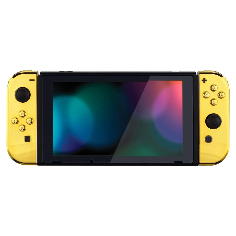 eXtremeRate Back Plate for Nintendo Switch Console, NS Joy con Handheld Controller Housing with Full Set Buttons, DIY Replacement Shell for Nintendo Switch - Chrome Gold — view 9