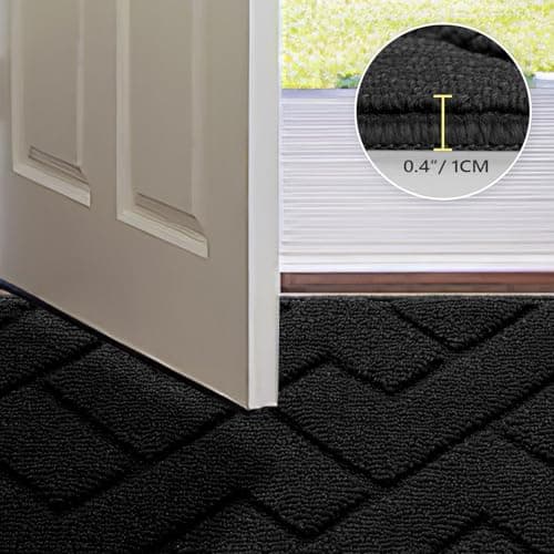 hicorfe Indoor Door Mat,Non Slip Door Mats,24"x35" Front Back Door Mat Rubber Backing,Absorbent Resist Dirt Entrance Inside Floor Mats for Entryway Washable Low-Profile(Black) — view 2