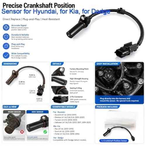 39180-2B000 Engine Crankshaft Position Sensor for Hyundai for Kia for Dodge for Elantra 11-20 for Soul for Forte for Accent for Tucson for Rio for Veloster for Attitude 1.6L 1.8L 2.0L Replace SU13885 — view 3