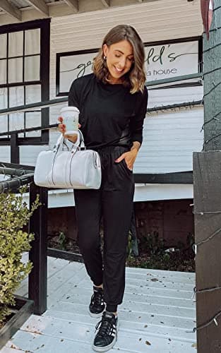 PRETTYGARDEN Women Fall 2 Piece Lounge Outfit Long Sleeve Tops High Waisted Jogger Pants Set Spring Travel Clothes Tracksuit (Black,Small) — view 4