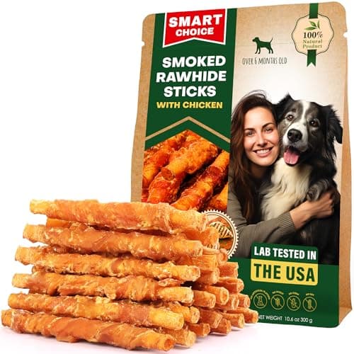 Dog Treats Rawhide Chews Wrapped with Chicken & Pet Natural Bones 300 GR - Bully Sticks Replacement for Small, Medium & Large Breed Dogs & Dried Snacks (300 g (Pack of 1), Rawhide Smoked Sticks)