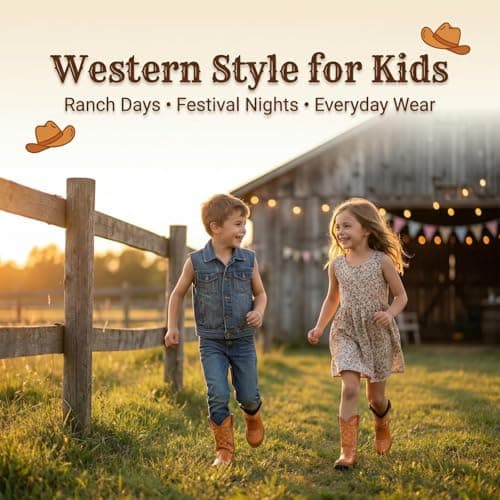 Kids Cowboy Boots Cowgirl Boots For Girls & Boys, Brown Western Cowboy Boots With Side Zipper, Pu Leather Round Toe Little Kid Boots — view 6