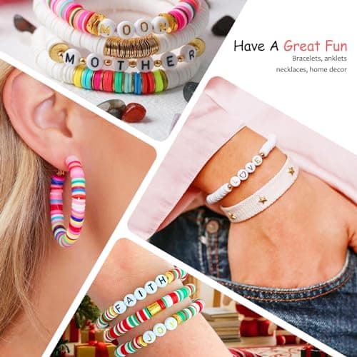 Redtwo 23000Pcs Clay Beads Friendship Bracelet Making Kit, 7 Boxes 144 Colors Flat Polymer Heishi Beads Set for Friendship Jewelry Making Kit with Pendant Charms, Crafts Gifts for Girls Ages 6-12 Kids — view 3