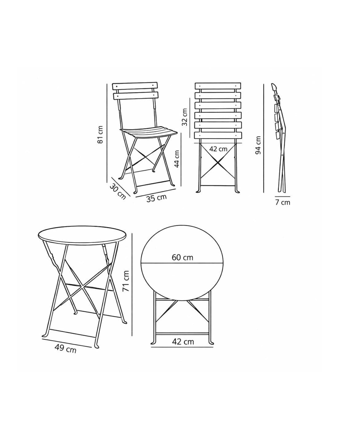 Set Bistró Plegable Arles Metalico | Mesa y 2 Sillas de Exterior e Interior Resistente | Muebles de Jardin, Balcón y Terraza — view 4