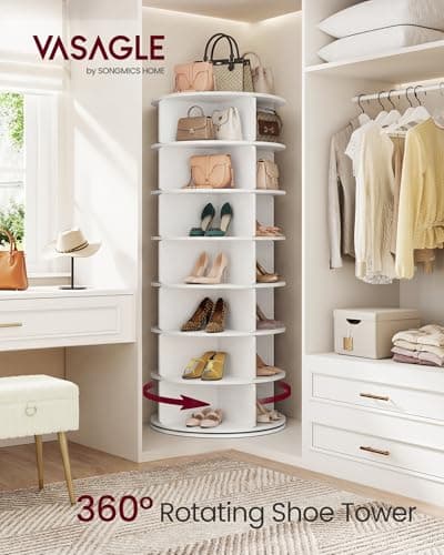 VASAGLE 7-Tier Rotating Shoe Rack Tower, Free Standing 360 Degree Spinning Shoe Organizer, Lazy Susan Bag Display Storage Rack, for Corners, Closets, Small Spaces, White ULBS047WZ01 — view 2