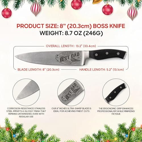 CUTLINX Birthday Gift BEST DAD - Premium Chef Knife Gift - 8 in. Stainless Carbon Steel Kitchen Knive w/Pakka Wood Handle - Father's Day, Christmas, Housewarming, Anniversary, Holiday Gifts — view 5