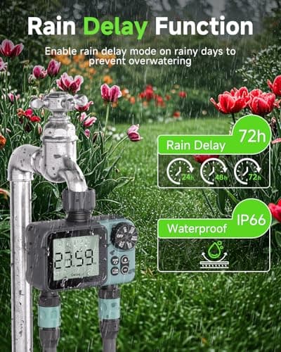 Sprinkler Timer 2 Zone & Digital Water Timer for Garden Hose, Yard, Lawn, Pool – Programmable Irrigation Controller with Rain Delay, IP55 Waterproof Auto & Manual Irrigation System — view 3