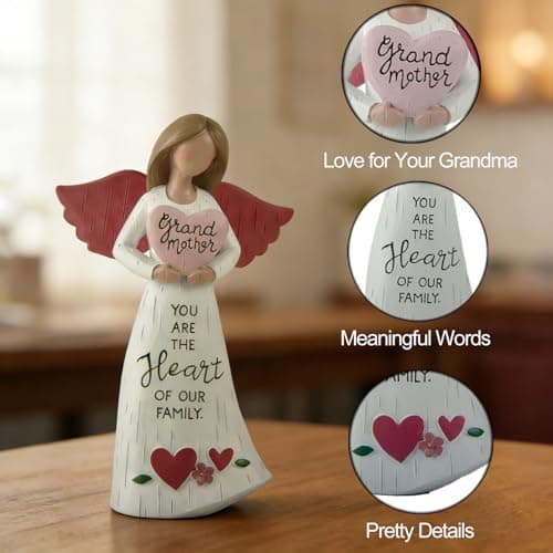 Grandmother Angel Figurine with Heart, Resin Family Love Statue, “You are the Heart of Our Family” Angel Decor, Sentimental Gift for Grandma, Nana, Grandmother Birthday — view 3