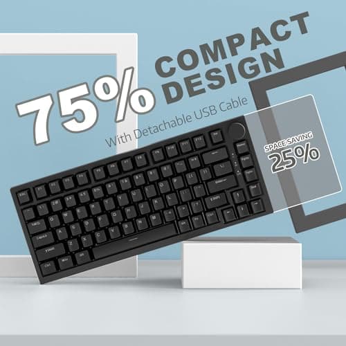 ATTACK SHARK Ajazz AK820 Mechanical Keyboard with with CNC Knob Control,75% Gasket Mount Keyboard and Detachable USB Wired Gaming Keyboard for Wind/Mac,White Light,NKRO,Blue Clicky Switch(Black) — view 2