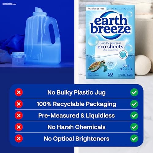 Earth Breeze Laundry Detergent Sheets Fragrance-Free - 180 Loads Eco Liquidless Soap - Travel-Friendly for Hot & Cold Cycles, Tackles Tough Stains & Odors - Gentle on Sensitive Skin, 90 Ct (3 Pack) — view 4