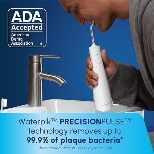 Waterpik Cordless Pulse 3100 Rechargeable Portable Water Flosser for Teeth, Gums, Braces Care and Travel with 2 Flossing Tips, Waterproof for Shower Use, ADA Accepted, WF-20 White, Amazon Exclusive — view 2