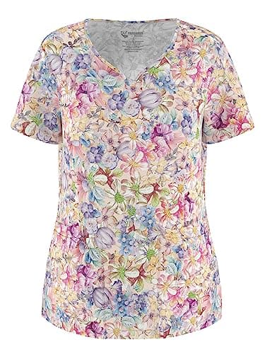 Stretch V-Neck Nursing Scrubs Top Moisture-Wicking & Odor-Control Durable Medical Uniform for Hospitals & Clinics, 203#, Large