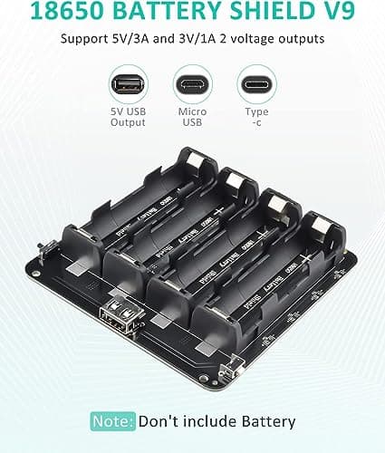 diymore 18650 Battery Holder Four Li-ion V9 Battery Shield Micro USB 5V/3A 3V/1A Power Bank Battery Charging Module (4 Holders)