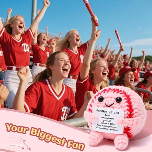 Mini Funny Positive Pink Softball Gifts for Girls, Knitted Wool Softball Crochet Toy with Positive Card, Cute Emotional Support Cheer Up Keepsake Gift for Kids Girls Women Friends Sister College — view 2