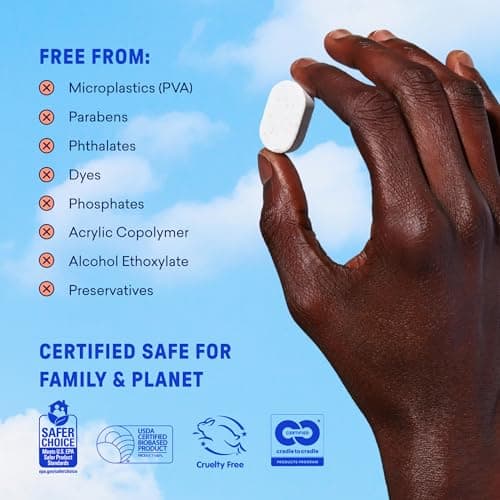 BLUELAND 100% Plastic-Free Dishwasher Detergent Tablets, 60 Count, Free & Clear, Eco-Friendly Dishwashing Pods, Cuts Grease & Stuck on Food, Rinses Clean for Streak-Free Shine — view 6