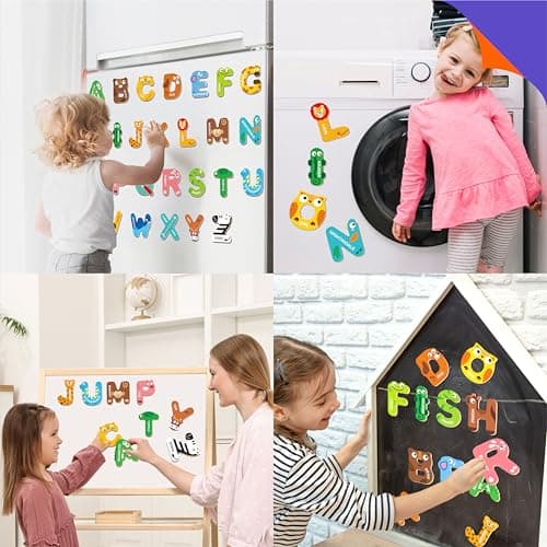 26 Magnetic Wooden Letters, Cute Animal Alphabet ABC Wood Magnets for Fridge Colorful Uppercase Animals Toys Set Educational Spelling Learning Games for Kids, Toddlers 3 4 5 Years Old — view 5