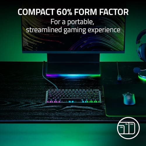 Razer Huntsman V3 Pro Mini 60% Esports Gaming Keyboard: Analog Optical Switches with Rapid Trigger & Adjustable Actuation - Onboard Adjustments - Dual-Purpose Mod Keys - Doubleshot PBT Keycaps - Black — view 9
