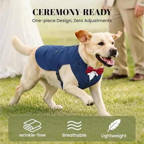 AVERYDAY Dog Tuxedo with Bow Tie for Wedding Outfit, Dog Suit Costume for Christmas Halloween Valentine’s Day, Adjustable Pet Tux Harness with Leash Ring, Formal Wear for Small Medium Large Dogs — view 2