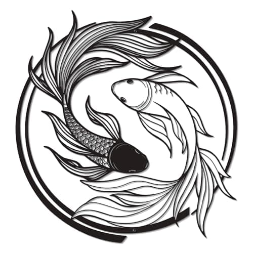 LWHZHE Metal Wall Decor - Japanese Style Wall Decoration Black Zen Wall Art Asian Room Decor for Living Room, Bedroom, Dining Room (Koi Fish)