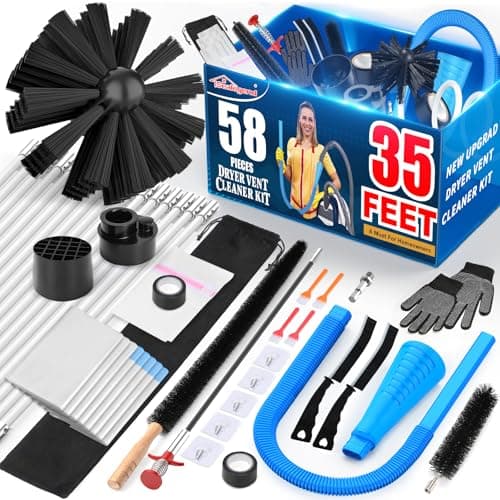 Sealegend 58-Piece Dryer Vent Cleaning Kit Omnidirectional Cleaner Include 35 Feet Dryer Vent Brush Blue Dryer Vacuum Attachment Lint Brush Vacuum&Dryer Adapter