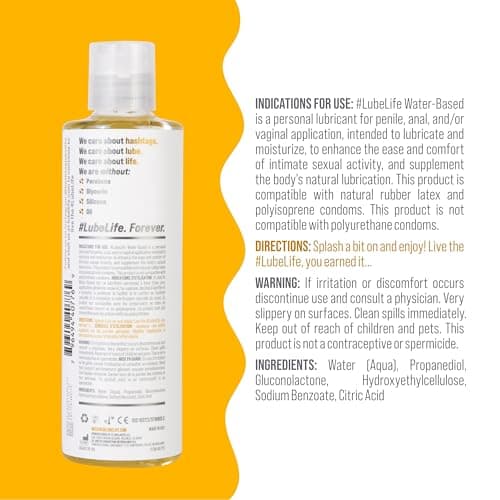 Lube Life Water-Based Personal Lubricant, Lube for Men, Women and Couples, Non-Staining, 8 Fl Oz (240 mL)
