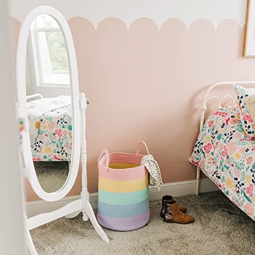 OrganiHaus Tall Rainbow Basket with Handles, Woven Cotton Rope Laundry Basket, Rope Baskets for Dirty Clothes,Towels and Blankets, Large Decorative Storage Bin for Bedroom - 38x45cm — view 4