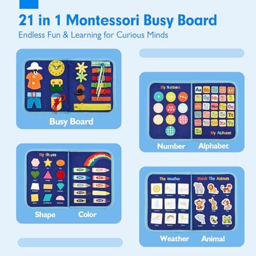 hahaland Toddler Busy Board - Montessori Toys for Boy Toys Gifts, Busy Board for Toddlers Boy, Activity Busy Book Educational Toddler Travel (Dinosaur)