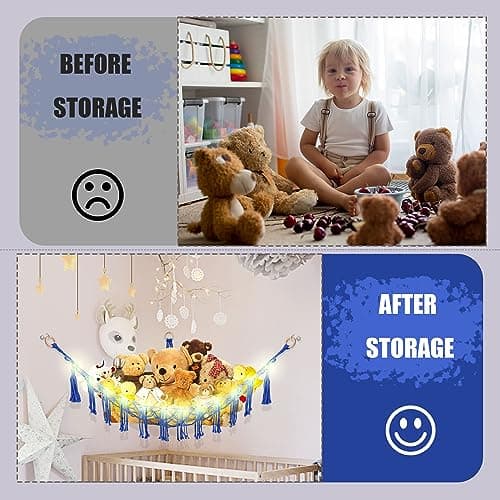 CERETIA Stuffed Animal Hammock with LED Light, Toy Hammock for Stuffed Animals Storage for Kids Room Decor, Stuffed Animal Hammock Corner, Royal Blue — view 3