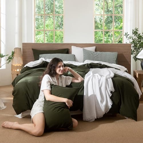 MooMee Duvet Cover Set 100% Washed Cotton Linen Like Queen — view 5