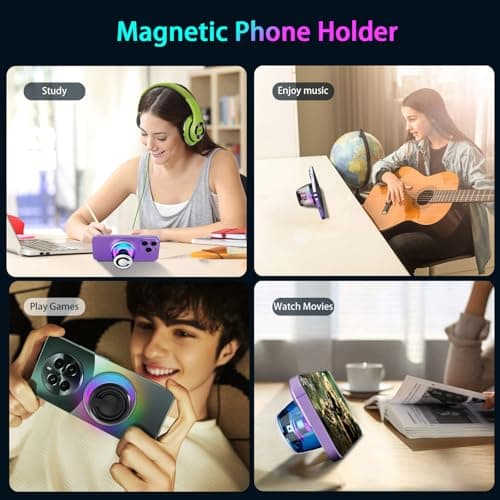 aipidmaga Magnetic Bluetooth Speaker,Wireless Induction Bluetooth Speaker,Mini Portable Cell Phone Stand for iPhone,Lanyard & RGB Night Light,or Home,Outdoors,Pool,Gift (White-1PCS) — view 2
