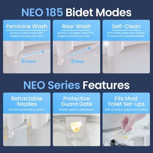 LUXE Bidet NEO 185 - Dual Nozzle, Self-Cleaning, Non-Electric Bidet Attachment for Toilet Seat, Adjustable Water Pressure, Rear & Feminine Wash (White) — view 2