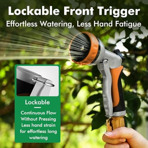 RESTMO Garden Hose Nozzle, Heavy Duty Metal Water Hose Nozzle with 7 Adjustable Spray Patterns, High Pressure Hand Sprayer with Flow Control, Best for Watering Plant & Lawn, Washing Car & Pet, Orange — view 4