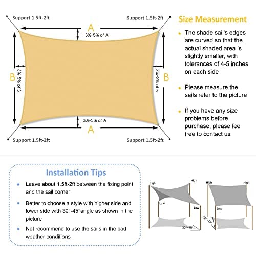 Garden EXPERT 8'x10' Sun Shade Sail Sand Rectangle Canopy Sail Shade Cloth for Patio Garden Outdoor Backyard — view 6