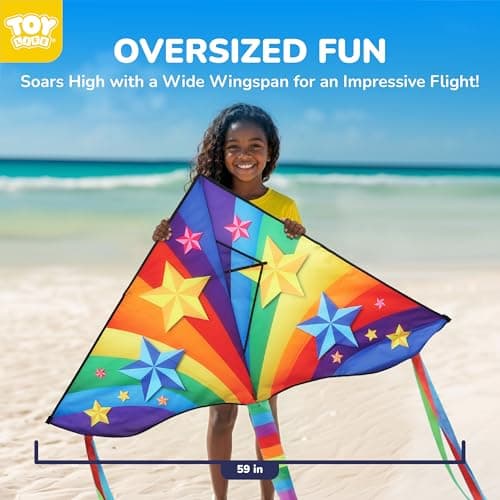 TOY Life 59.1'' Large Rainbow Delta Kites Easy to Fly for Kids Adults with 328.1 FT String, Beach Kite Outdoor Game Outside Toys Activity, Rainbow Gift for Kids Ages 4-8 — view 5