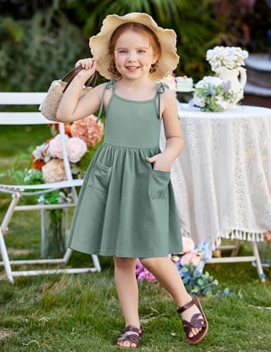 Arshiner Toddler Girl Summer Dress Boho Easter Casual Sleeveless Beach Sundress Sage Green 5-6 Years — view 2