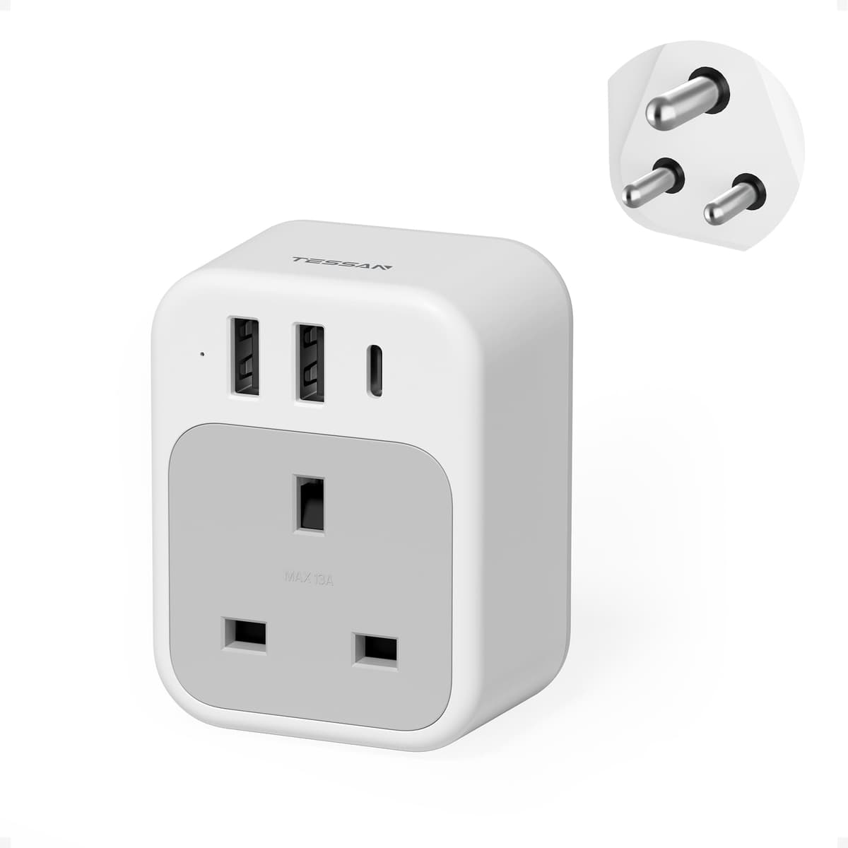 UK to Italy Plug Adapter, TESSAN Grounded Italy Plug Adapter with 2 USB Ports (1 USB C), Italian Travel Adaptor for Chile Ethiopia Libya Syria Tunisia Uruguay (Type L) — view 14