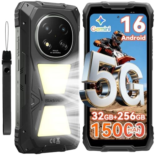 Blackview Rock 2 Pro 5G Rugged Phone Android 16, 15000mAh/33W Dual 400LM Camping Light, 32GB+256GB/2TB Rugged Smartphone Unlocked Gemini AI, 16MP+13MP 6.78" 2.4K 120Hz Glove Mode/NFC